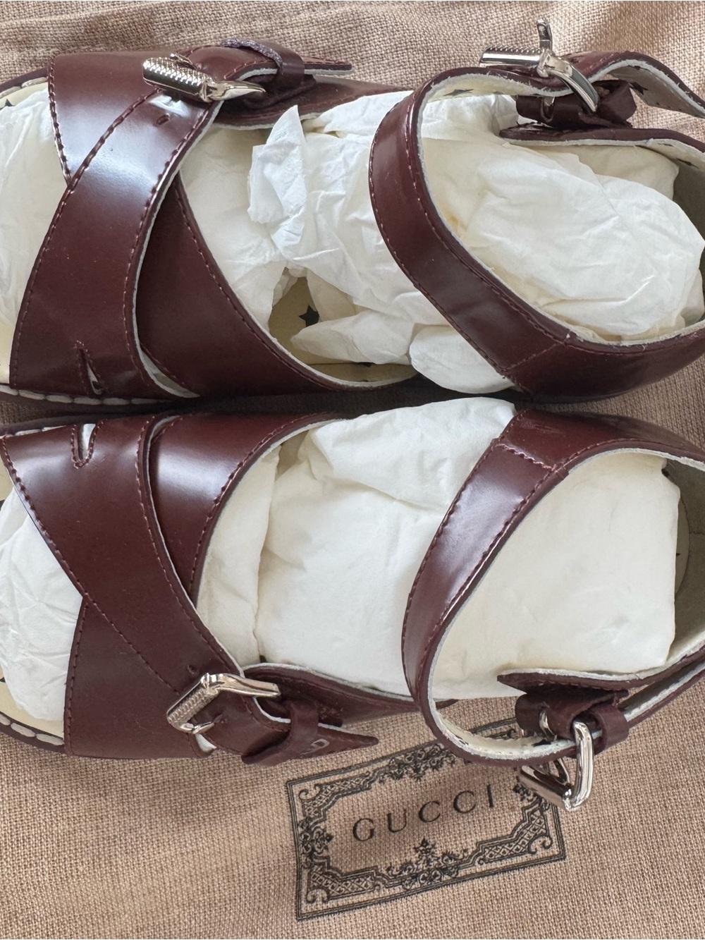 Gucci kids boy Brown Leather Buckle Sandals 15.5cm